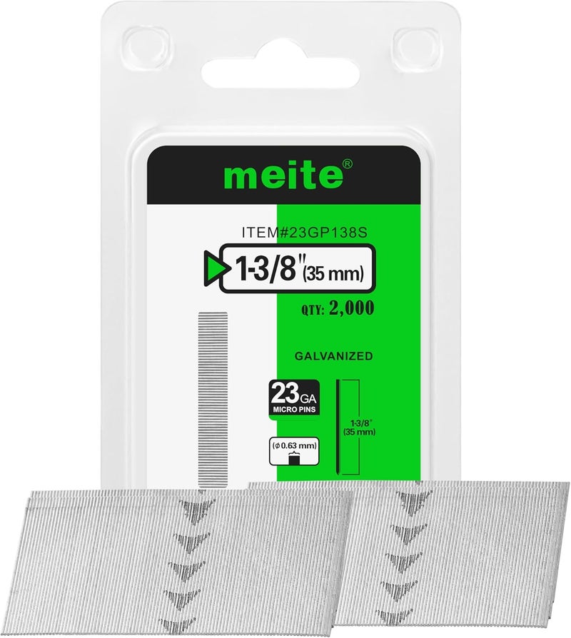 Meite 23 Gauge Pin Nails, 1-3/8 Inch Micro Headless Pins - Galvanized 23GA Pins Nails for Nail Gun, Ideal for Fine Woodworking and Trim Work (2,000 Counts) - Image 1